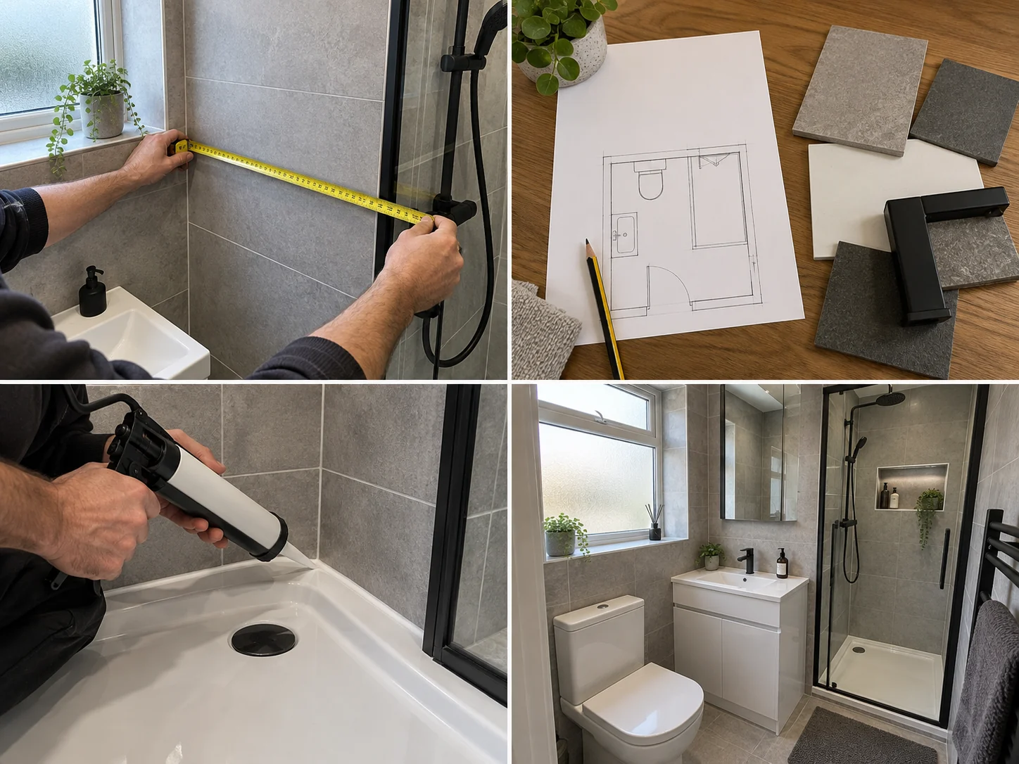 Compact modern shower room with vanity storage